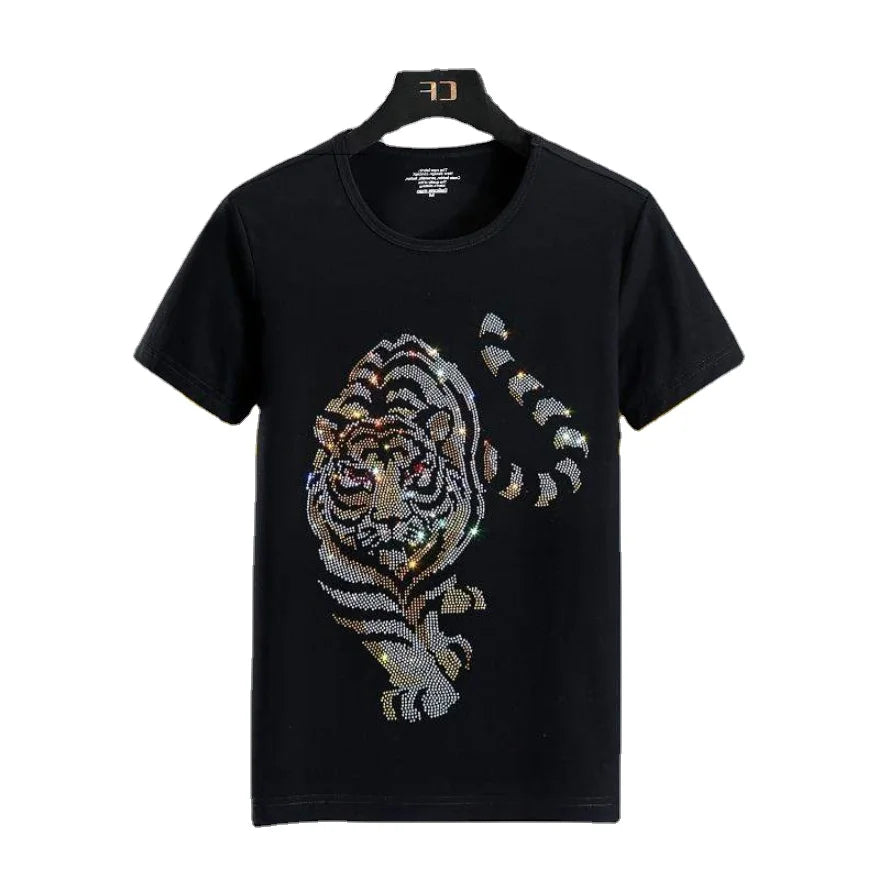 Free Sample Tiger Rhinestone Iron on Heat Transfer logo Custom for Clothes