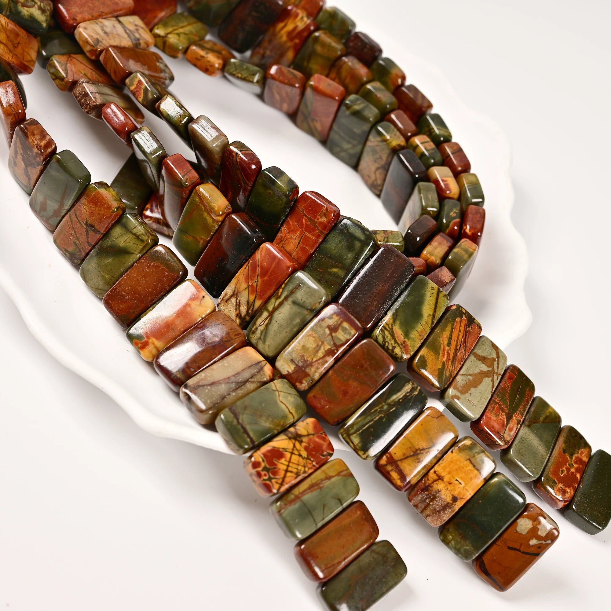 Bulk Black Color Red Creek Picture Aqua Terra Jasper Double Drill Rectangle Bangle Diy Beads Bracelet Jewelry Making GIC
