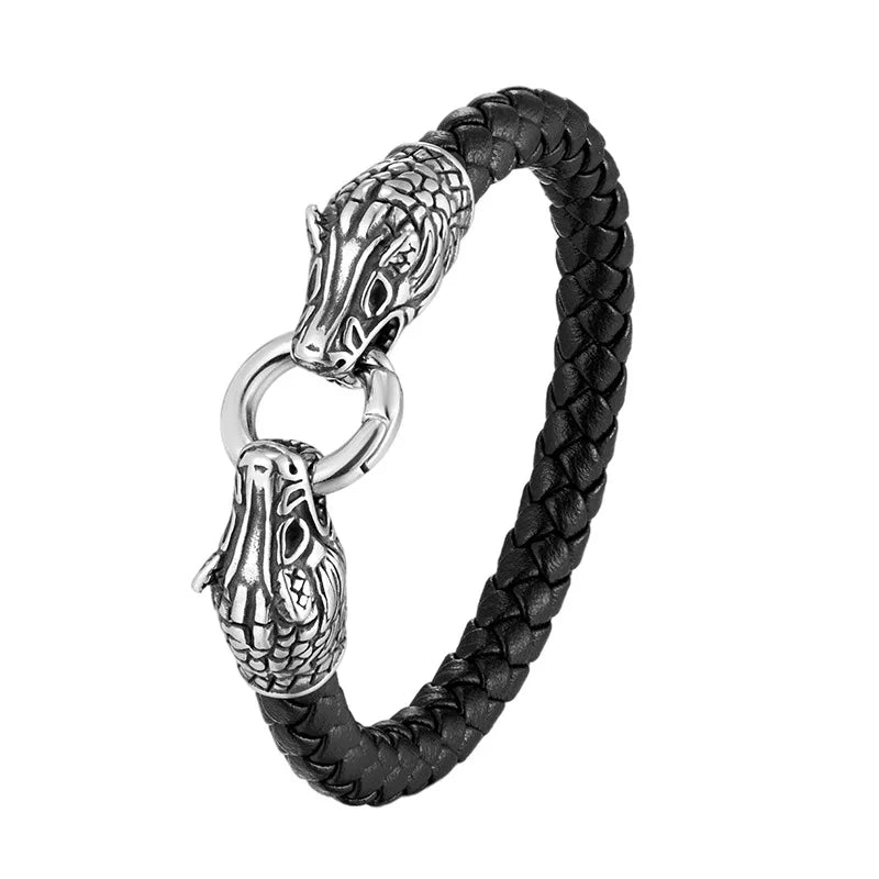 Hot Sale Punk Magnetic Clasp Leather Jewelry Multilayer Woven Braided Leather Cuff Animal Personalized Bracelet for Men