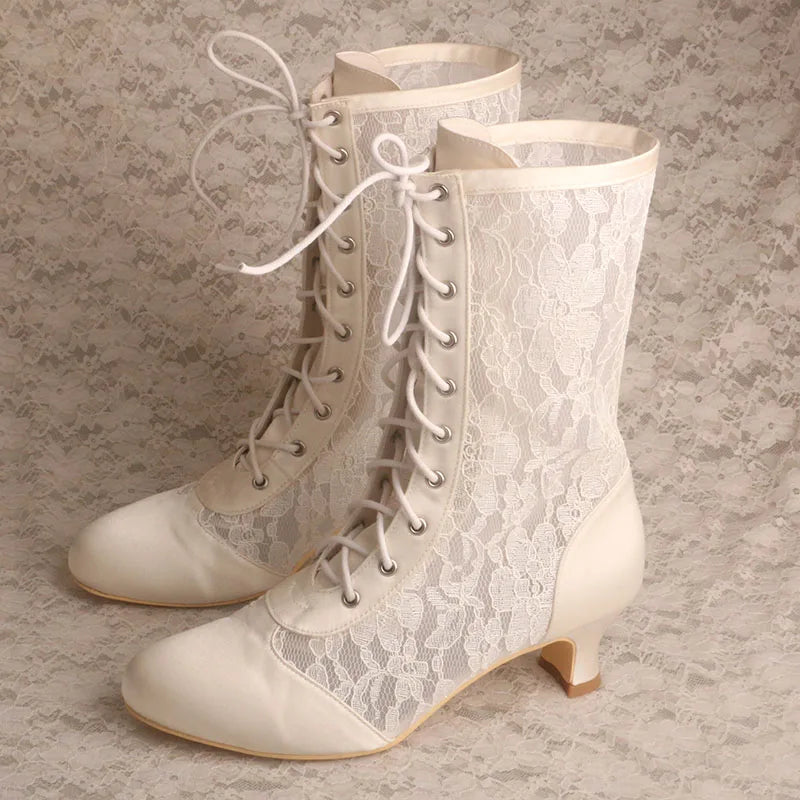 Ladies Open Toe Ribbon Wedding Ankle Boots
