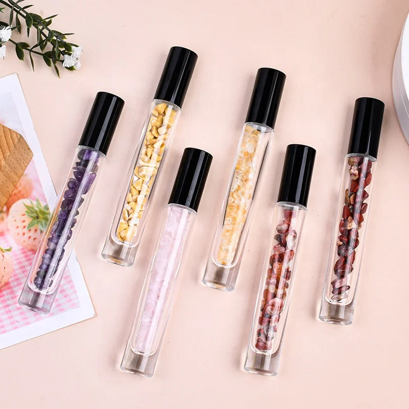 8ml 10ml Crystal Gemstone Perfume Bottle Glass Essential Oil Gemstone Roller Ball Bottle