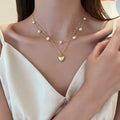 Natural Freshwater Pearl Necklace Women Fashion Jewelry Double Layer Heart Pendant Necklaces