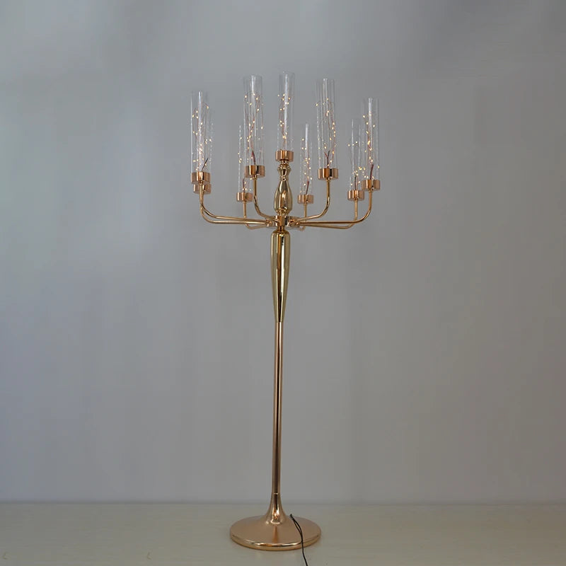 8+1 Light Gold Candelabrum Centerpiece Wedding Table Decoration Supplies Road Guide Elements Metal Iron Box for Valentine's Day