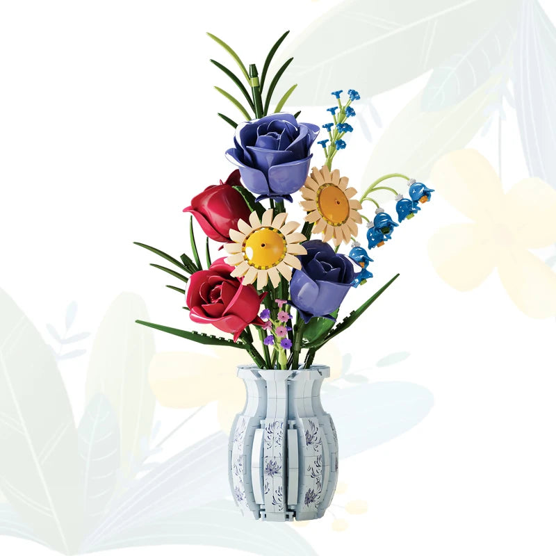 Romantic 13067 Wildflower Bouquet Flowers Building Blocks Creative Home Desk Plant Decoration Assemble Bricks Toys Gift for Girl