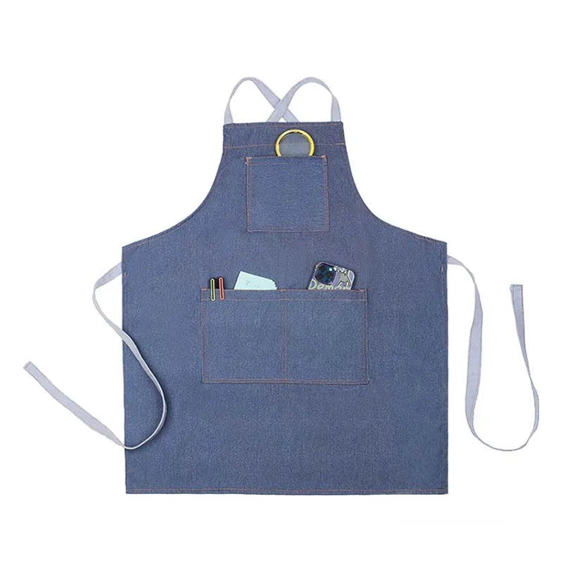 New Arrival Premium Soft Jean Apron Cross Back Barista Apron Polyester Cotton Denim Apron for Woman