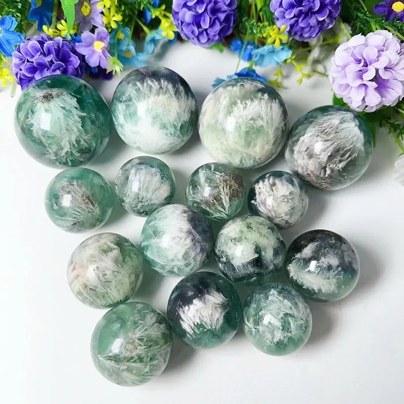 Wholesale Snowflake Fluorite Quartz Crystal Ball Polished Well Fluorite Healing Stone Crystal Sphere