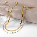 Modern Stacked Satellite Bead Necklace Combined with Sleek Herringbone Layer Non Tarnish Waterproof Durable Fashion Necklace