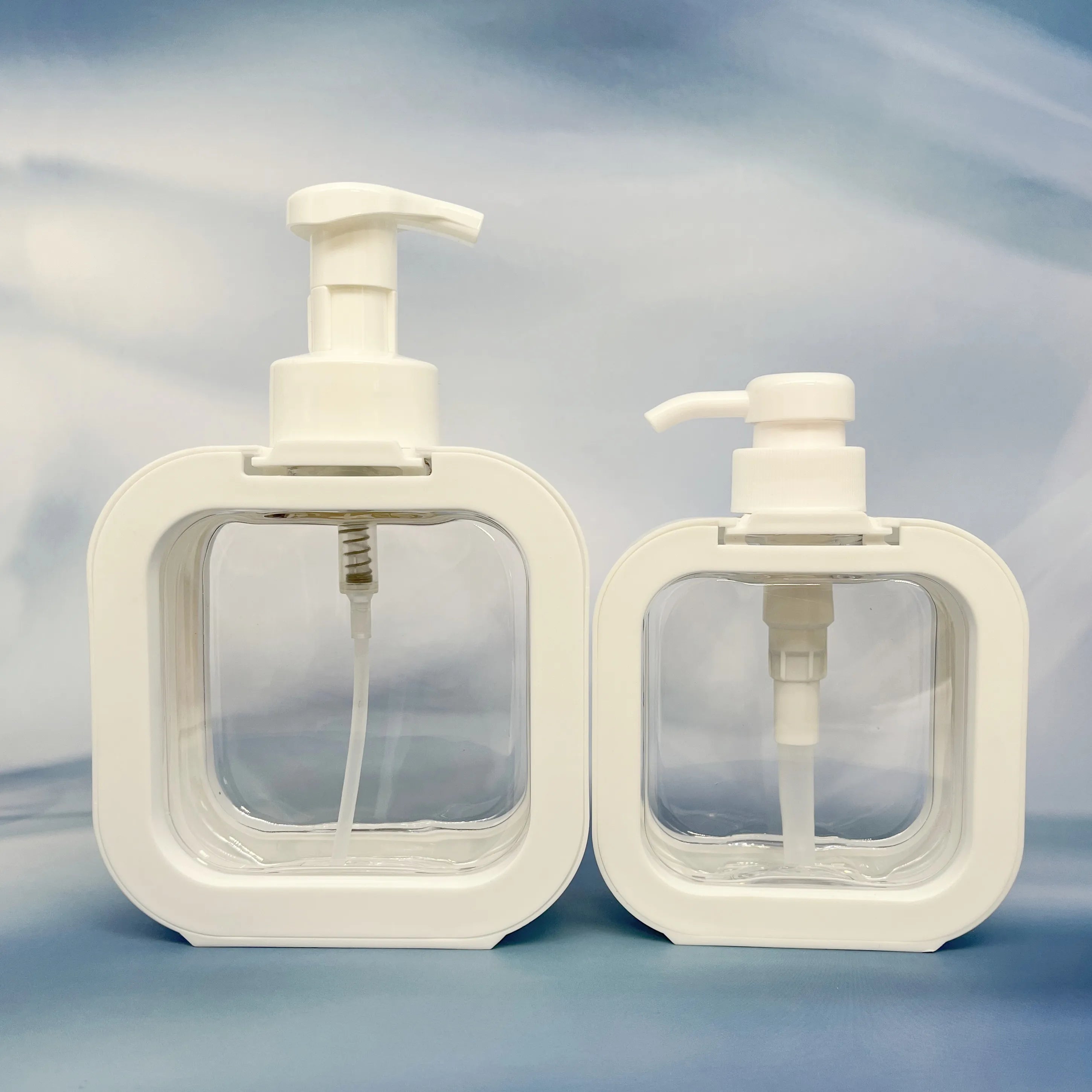 China Supplies 300ml 500ml Empty  square Soap Cleaning Plastic Packaging Hand Soap Foaming Pump Bottle with Pump