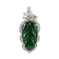 Graceful Rhodium Plated 925 Silver Jewelry Natural Jadeite Leaf Pendant for Women Anniversary Gift