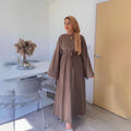 Latest Designs Arab Turkish Polyester Muslim Women Islamic Abaya Dresses Plain Color Pray Long Amber S-2XL
