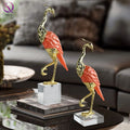 Gold Metal Bird Office Ornament With Crystal Base Living Room Crafts Red Resin Flamingo Tabletop Decoration for Home Decor