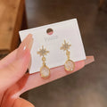 Fashion Light Luxury Niche Opal Earrings Eight Pointed Star Opal Stud Retro Tassel Earring for Women