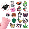 Universal Style Reusable Cute Animal Head Straw Tips Pvc Animal Straw Toppers
