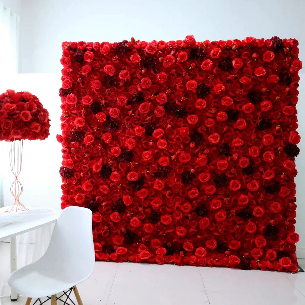 E Salon Wall Decor 40*60 cm Silk Flower Wall Grid Plastic Backdrop Artificial Rose Flower Wall Panel for Wedding Proposal Decor