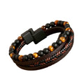 Punk Natural Lava Tiger Eye Stone Men's Bead Leather Bracelet Woven Multi-layer Genuine Leather Bracelet for Men