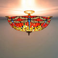 65CM Tiffany Lamp Dragonfly Semi Flush Mount Pendant Lamp Iron Living Room Restaurant Bedroom Stained Glass Led Ceiling Lamps