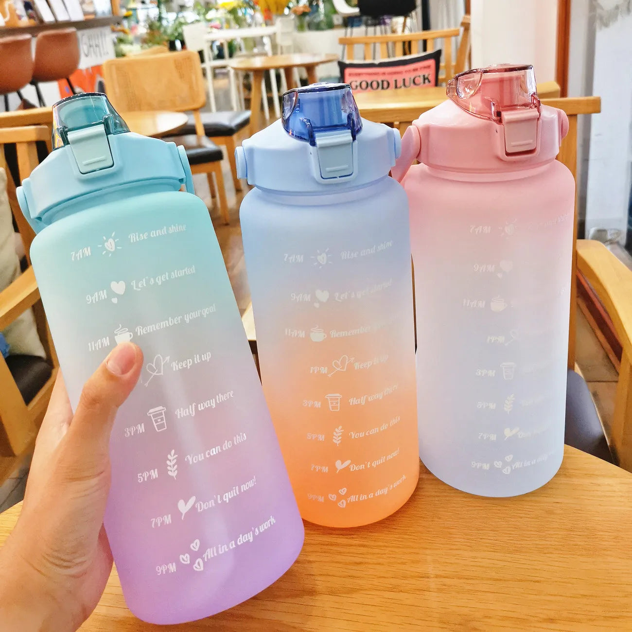 Korean-Style 1.5L Sports Water Bottle with Custom Logo Energy Time Marker & 2L for Straw Lid for Gym & Camping Motivation