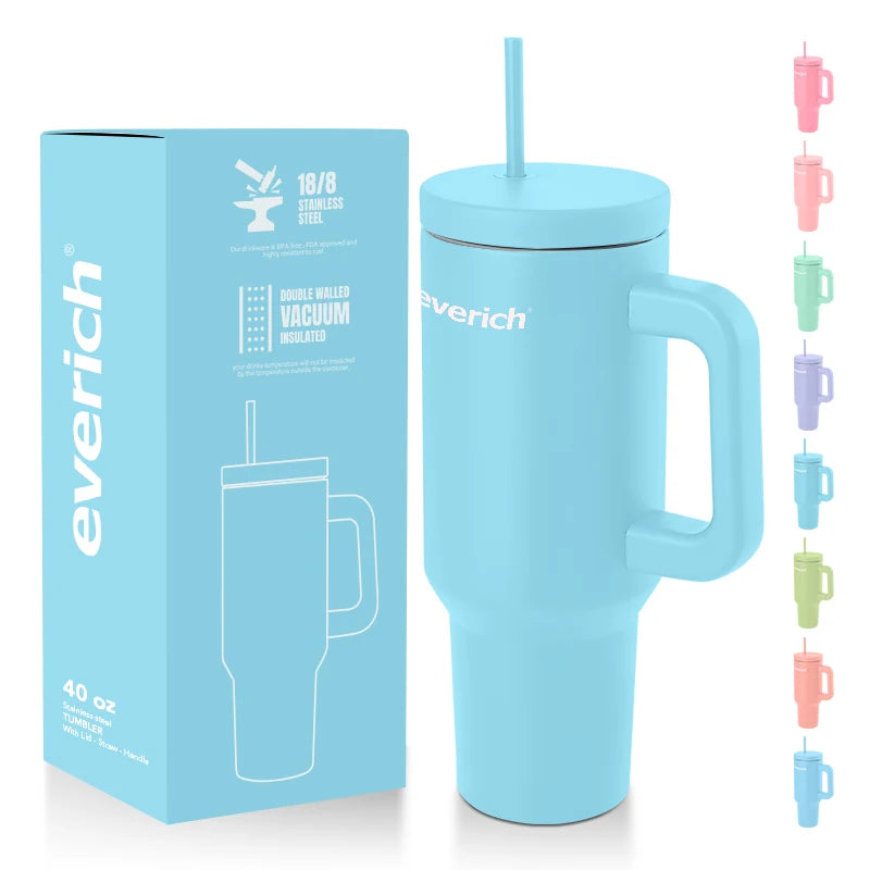 Color Vacuum Metal Cup Stainless Travel Mug 40oz Sublimation Insulated Handle Tumblers With Lids and Straw