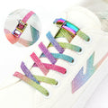 New Lazy Laces Magnetic Lock Shoelaces No Tie Elastic Sneakers with Rainbow Design Flat Polyester Material