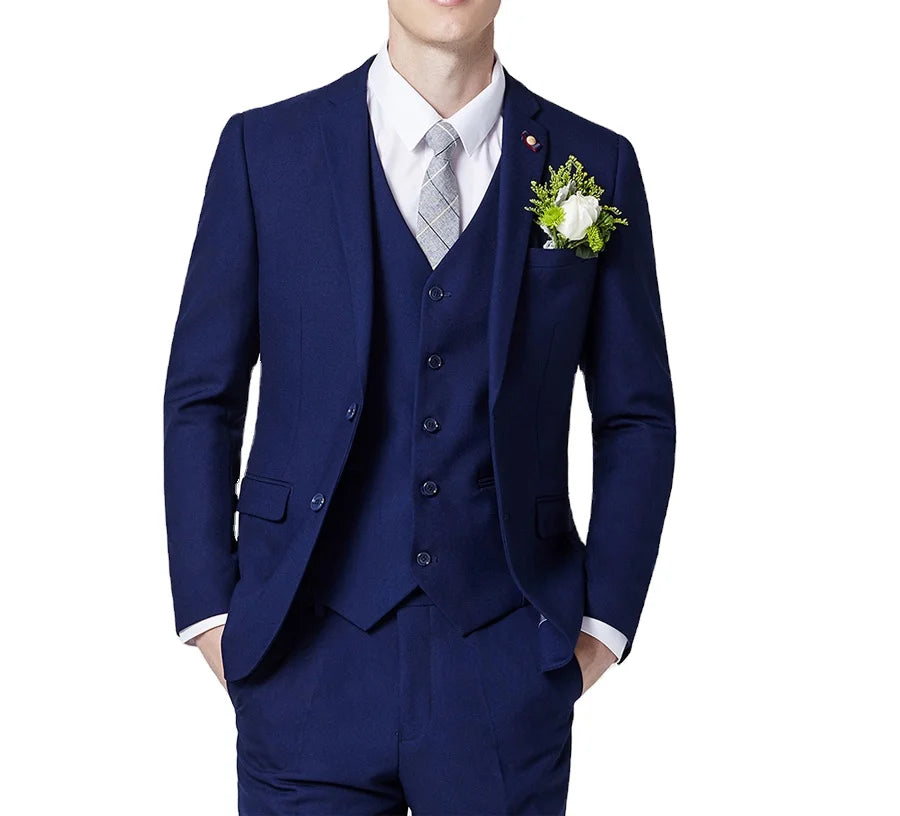 2025 New Style Elegant Navy Blue Custom Made Formal Men Suits 3 Pieces Prom Wedding Suits for Men Slim Fit Tuxedos Blazer Sets