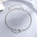 Simple INS Double Layered Pure 925 Sterling Silver Chain Hollow Heart Charm Bracelets for Women Girls Jewelry