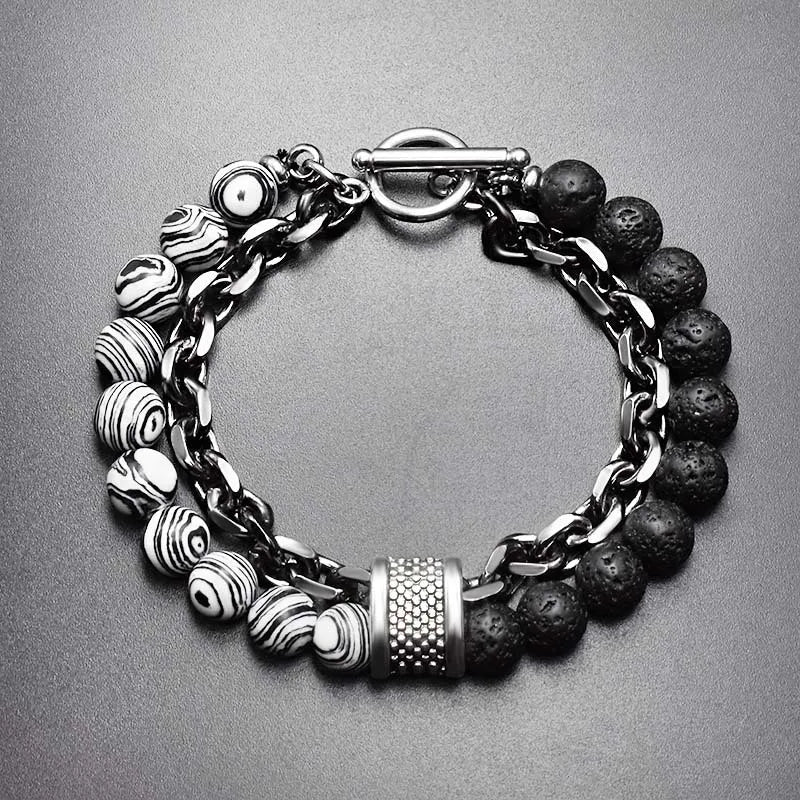 Ready to Ship Handmade Bracelet 21CM Couple Stainless Steel Bracelet Stone Bracelets for Men