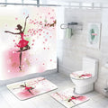 Dancing Girl Pink Series Custom Logo Shower Curtain Set 4pcs with Rugs And12 Hooks for Bathroom Set Decor
