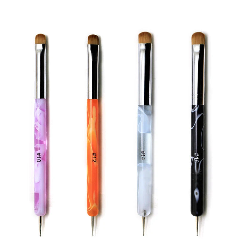 French Nail Art Dual End Manicure Tool Marble Handle for Acrylic Drawing Rhinestone UV Gel Painting Nail Dotting Made Nylon