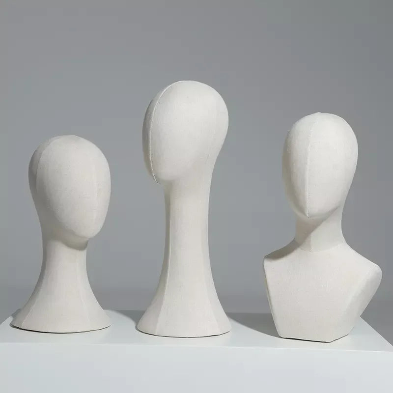 High Grade Canvas Linen Mannequin Head Wig Stand Head Model Foam Hats Display Rack Jewelry Display Neck Boutique Display Props