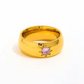 High End 18K Gold Plated Cute  Pink Zirconia Hexagram Stainless Steel Ring Trendy Waterproof Gold Jewelry