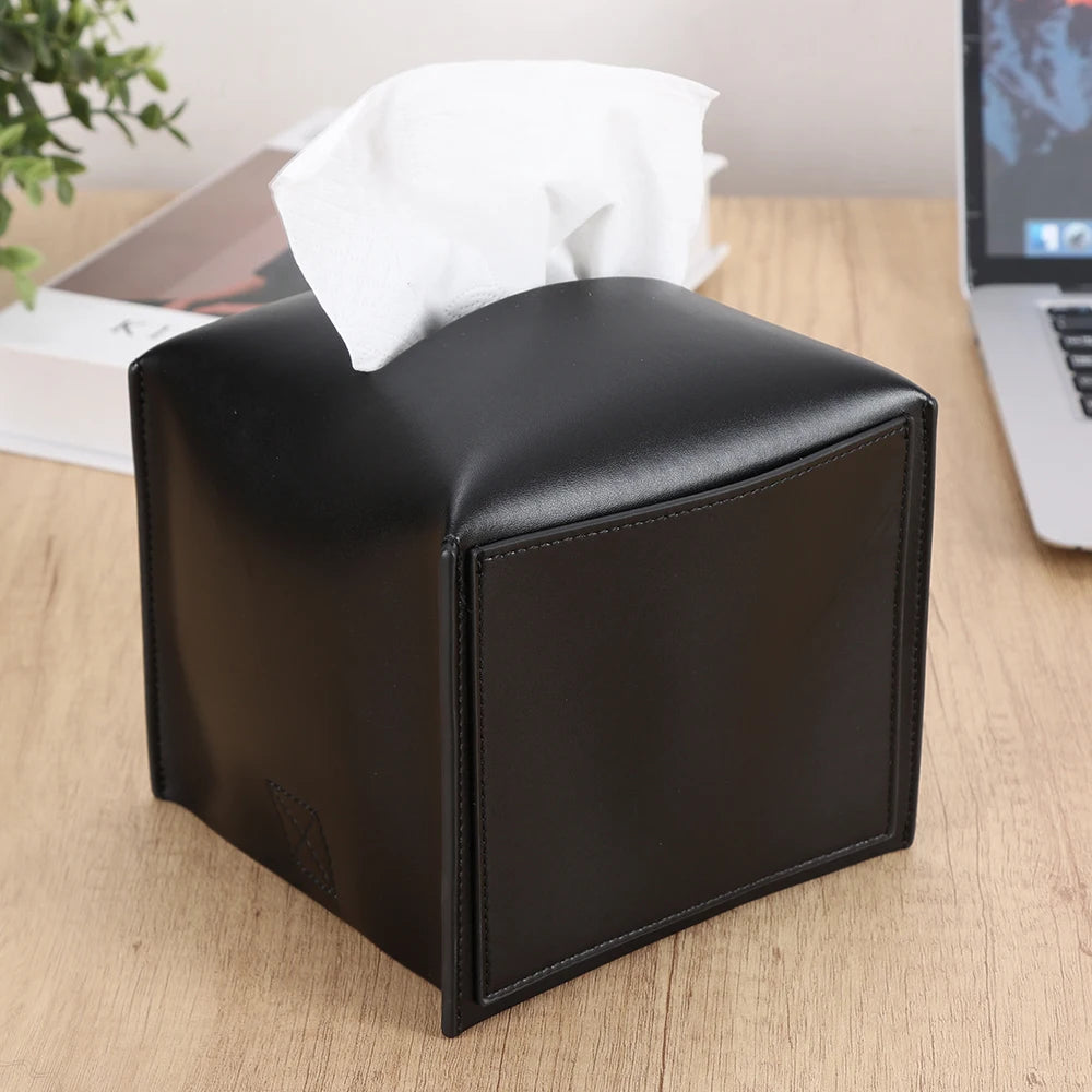 Factory Wholesale Fashion Style Household Supplies Microfiber Leather Paper Towel Tissue Holder Cover Leather Tissue Box