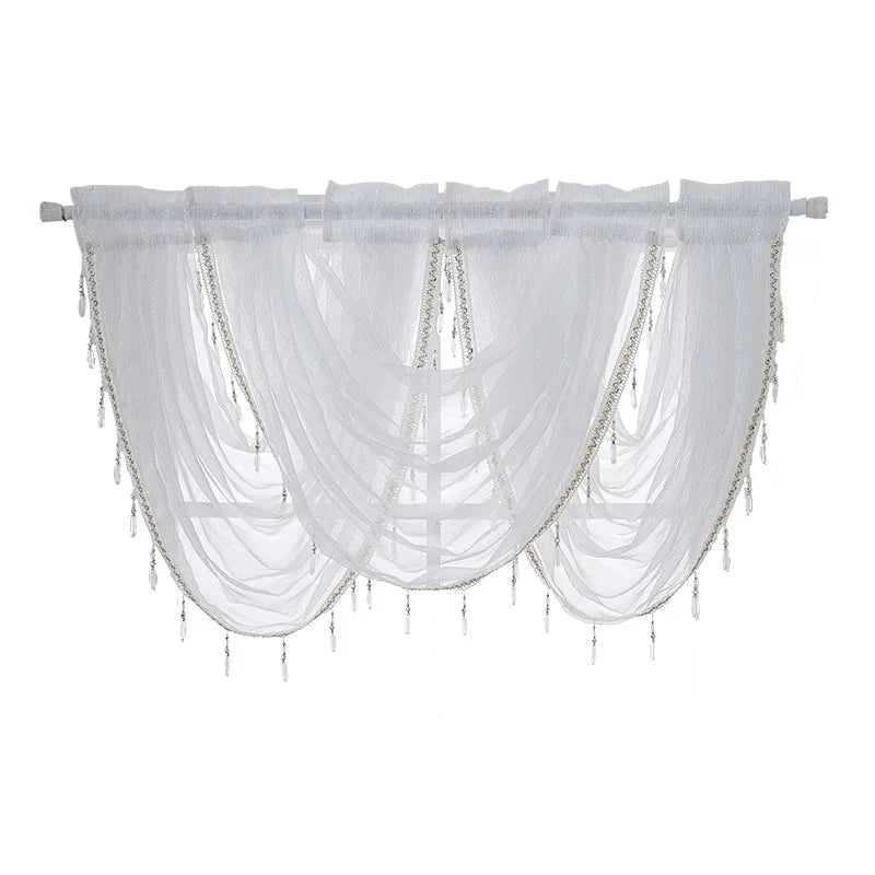 Hot Selling Wedding Party Banquet Beaded Sheer White Net Voile Valance Swag Curtains