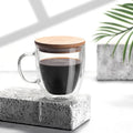 8oz/12oz/15oz American Double Wall Clear Glass Coffee Mug with Bamboo Lid & Handle Thermal Insulated Stocked