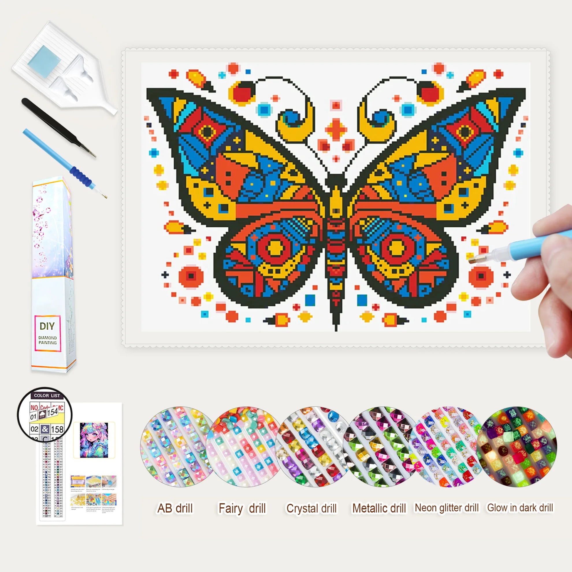 R-DP003 Butterfly Diamond Paintings Hand-Charting with AB/Crystal/Glow in Dark Drills Diamond Art Painting