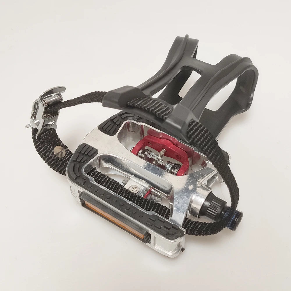 304X Alloy Exercise Bike Pedals Heavy Duty Alloy Anti-slip Pedal with Toe Clips and SPD Cleats