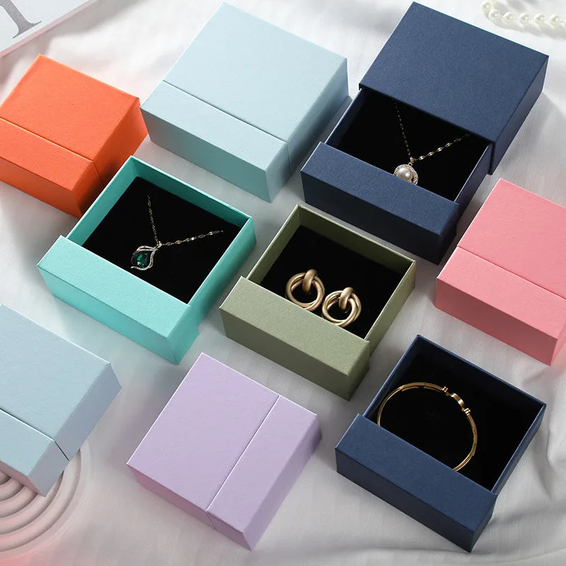 Customization Logo Luxury Necklace Pendant Bracelet Ring Paper Slide Out Drawer Jewelry Packing Box Caja Joyeria