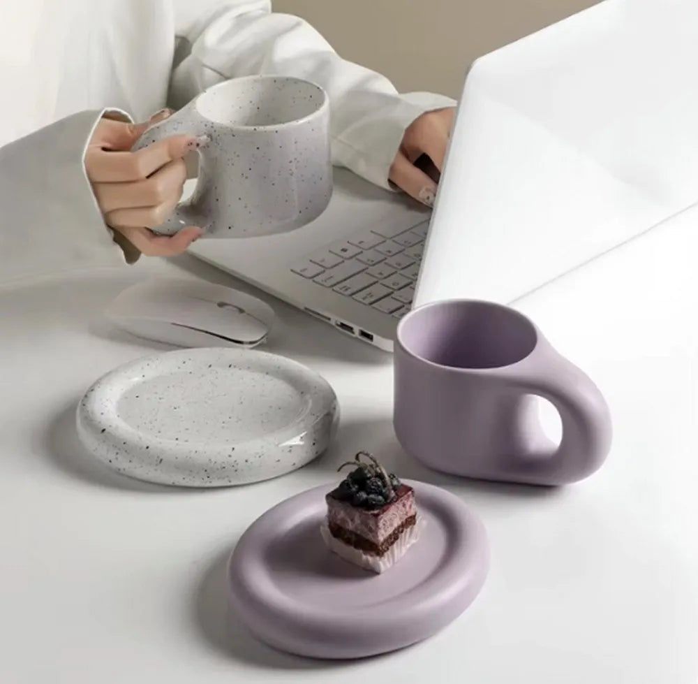 Ceramic Espresso Mugs Coffee Cups Original Handmade Double Layers Mug for Tea Large Saucer Set Creative for Home and Office