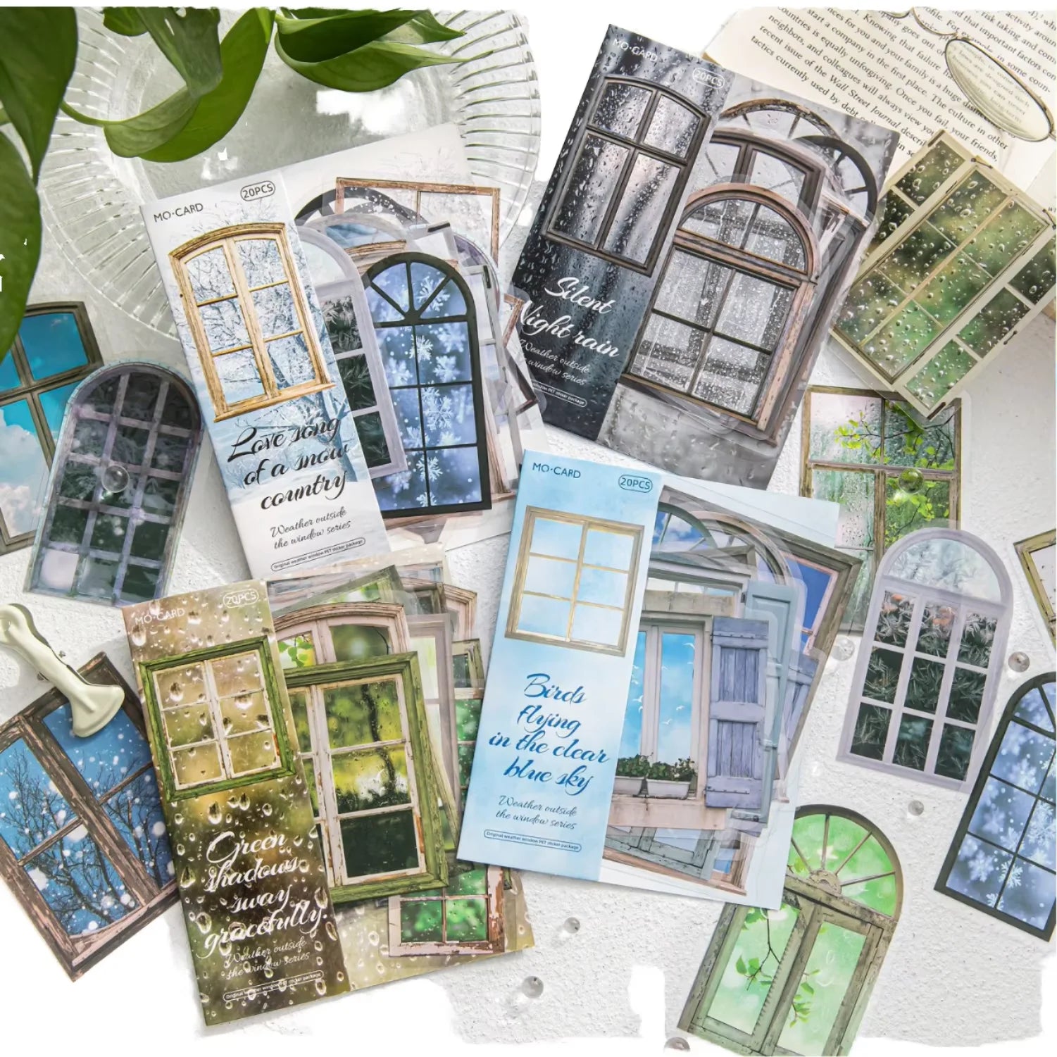 20pcs/pack PET Sticker Pack Window Weather Series Literary Fresh Handbook Material Stickers