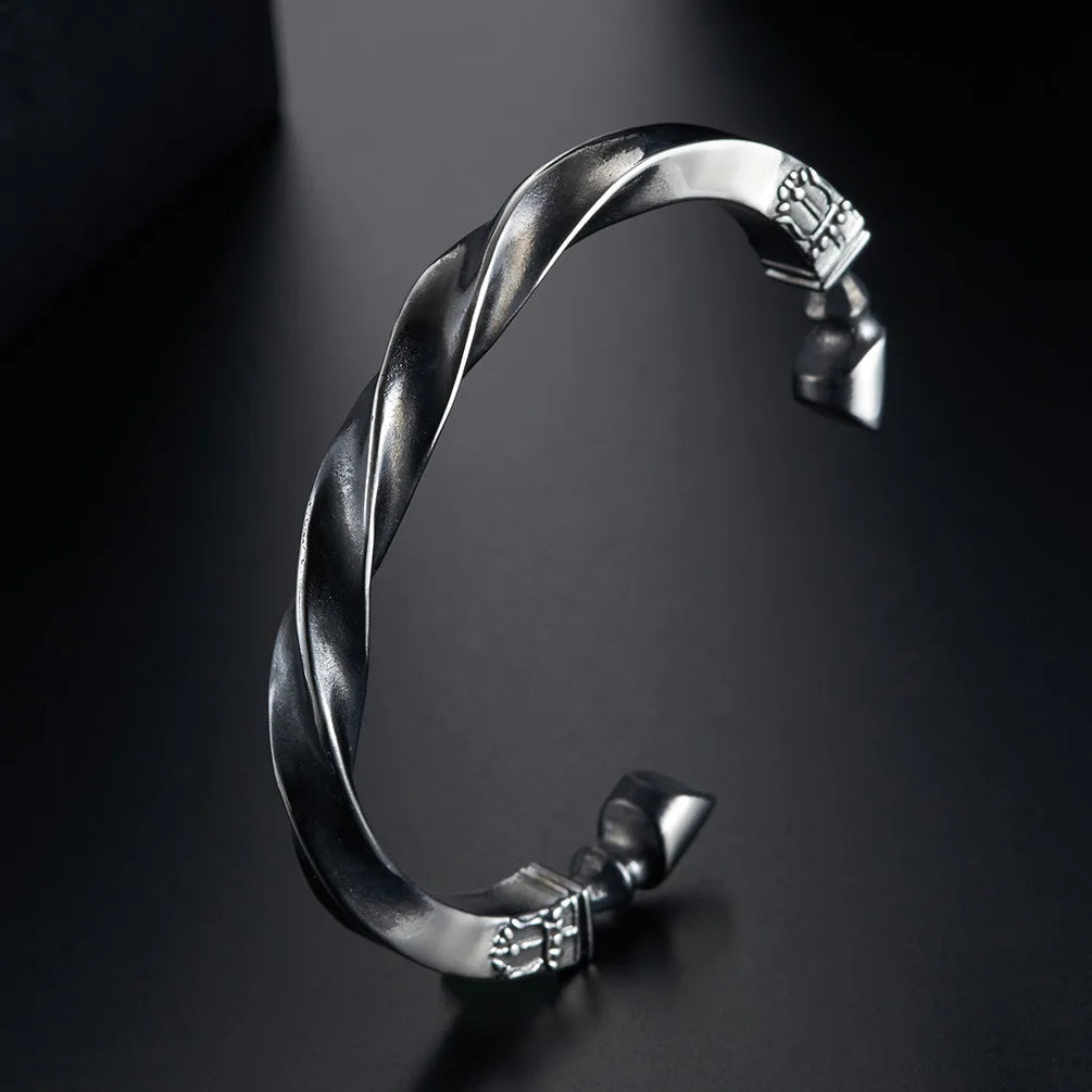 Moge Pulseras Hombre Unique Design Male Retro Horseshoe Twisted Bracelet Open Cuff Bangle for Men