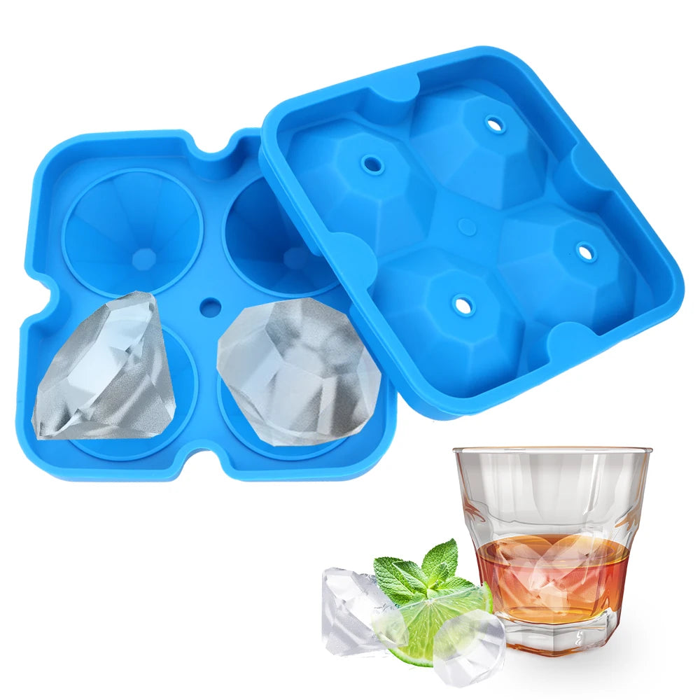 Commercial Grade Eco-Friendly Diamond Ice Cube Tray-4-Cell Reusable Silicone Mold with Quick Freeze Technology