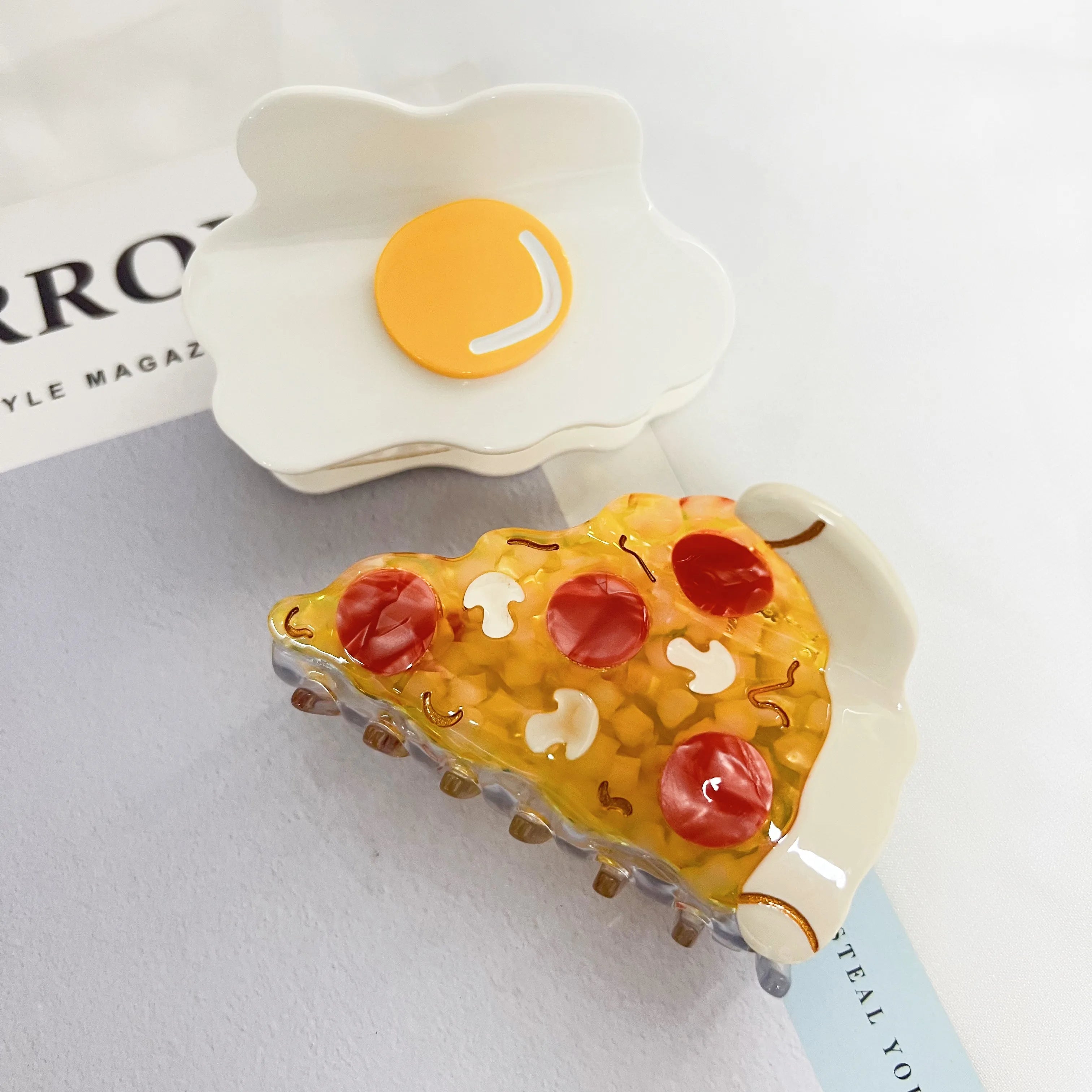 New Arrival Splicing Pizza and Eggs Shape Acetate Hair Claw Clips