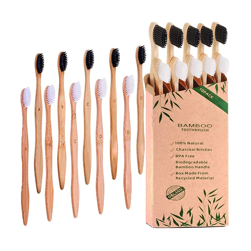 Wholesale Eco-Friendly BPA-Free Biodegradable Toothbrush Soft Nylon Bristles Natural Bamboo Handle Carbon Charcoal Toothbrush