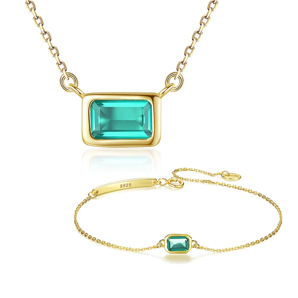 Daidan Jewelry Set Gold Plated Silver Set Jewelry Green Stone Luxury Zirconia Jewelry Sets for Women