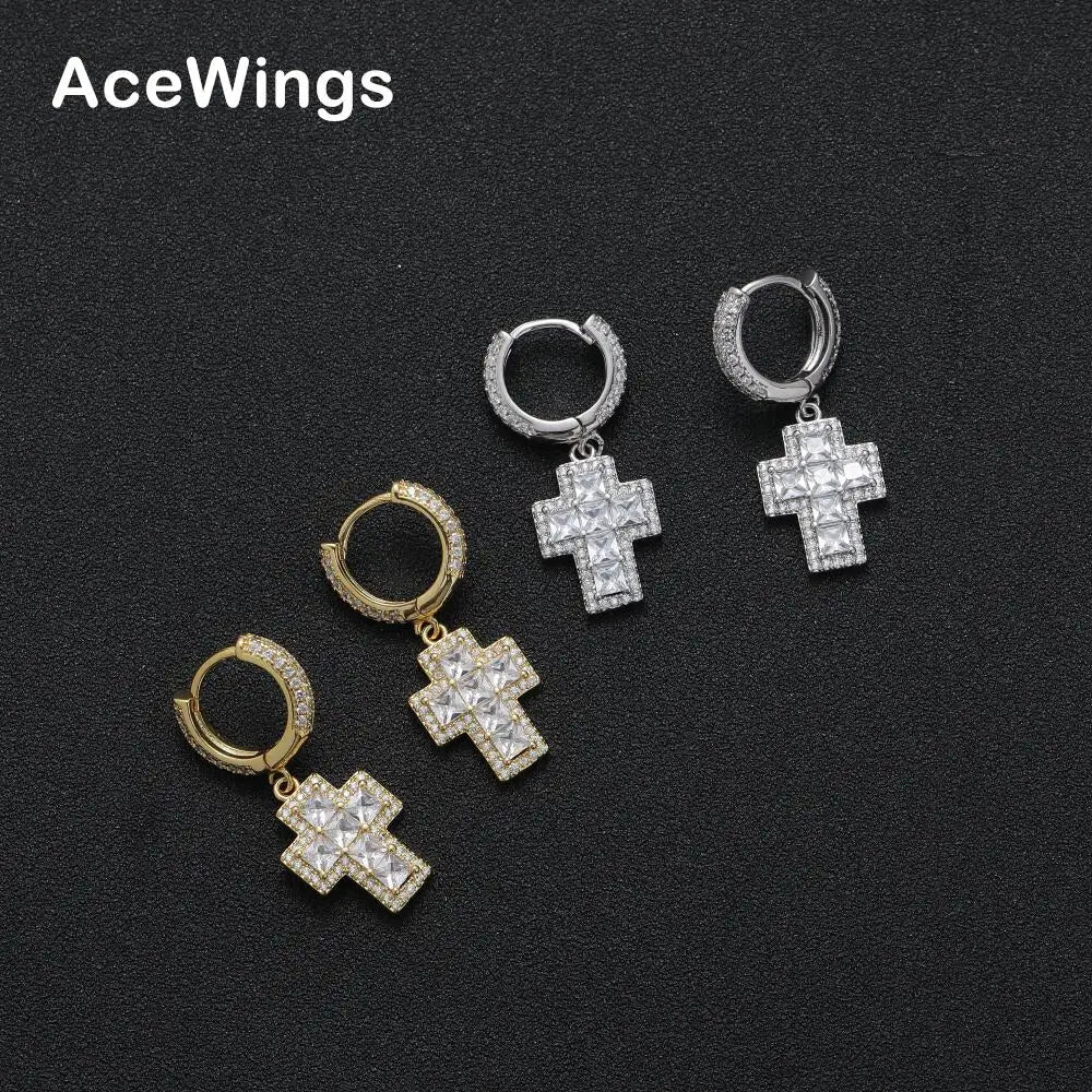E040   Hip Hop  CZ Earrings   Brass Setting Zircon Stud Earrings