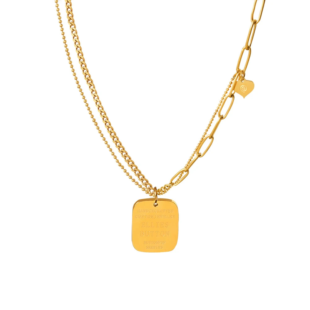 Hip Hop Stainless Steel Necklace Gold Plated Heart Brand Letter Pendant Necklace