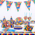 Kids Happy Birthday Cartoon Colorful Tableware Set Supplies Cute Disposable Building Blocks Birthday Party Tableware Kit