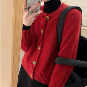 Custom Women's Sweater Long Sleeve Wool Knitwear Women Colored Diamond Button Knitted Women Cardigan Sweater