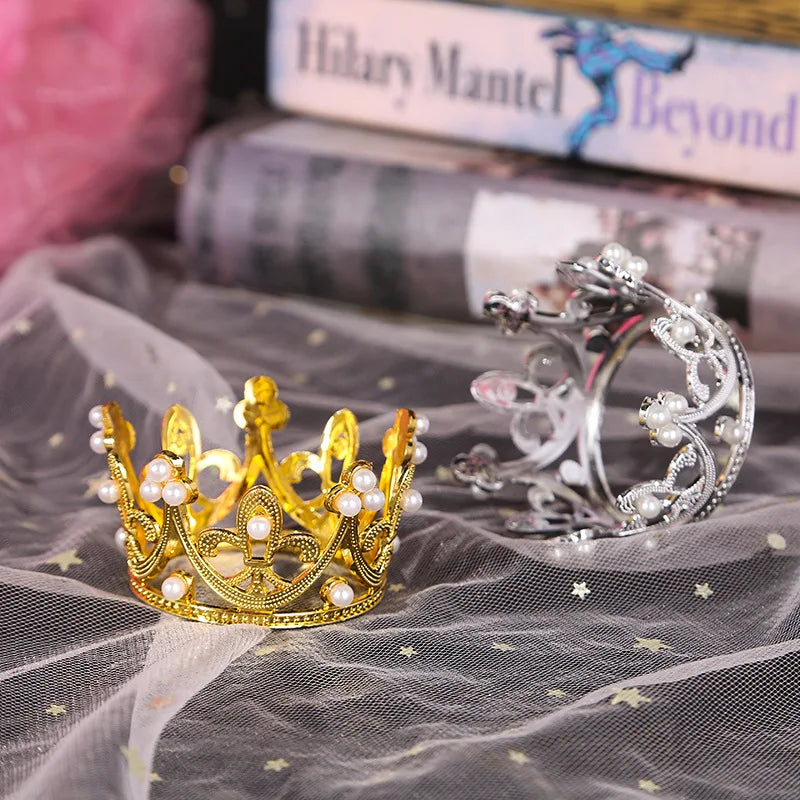 Mini Crown Birthday Cake Ornaments Gold Silver Black Crown Cake Topper Decor