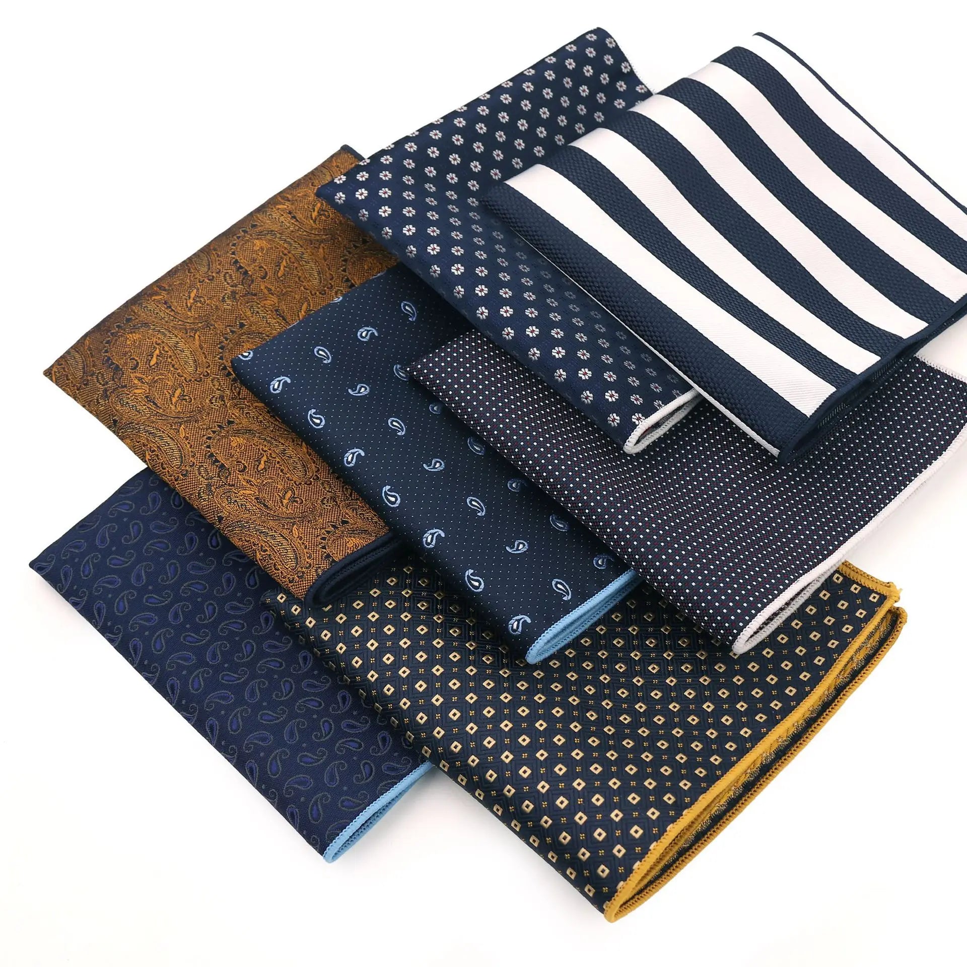 Fashion Gold Paisley Floral Printed Handkerchief Pocket Square Chest Towel Hankies for Wedding Neckwear Pocket Towels