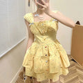 S-XL  Rainbow Polka Dot Camisole Dress Summer Yellow Sleeveless Cake A-line Dress